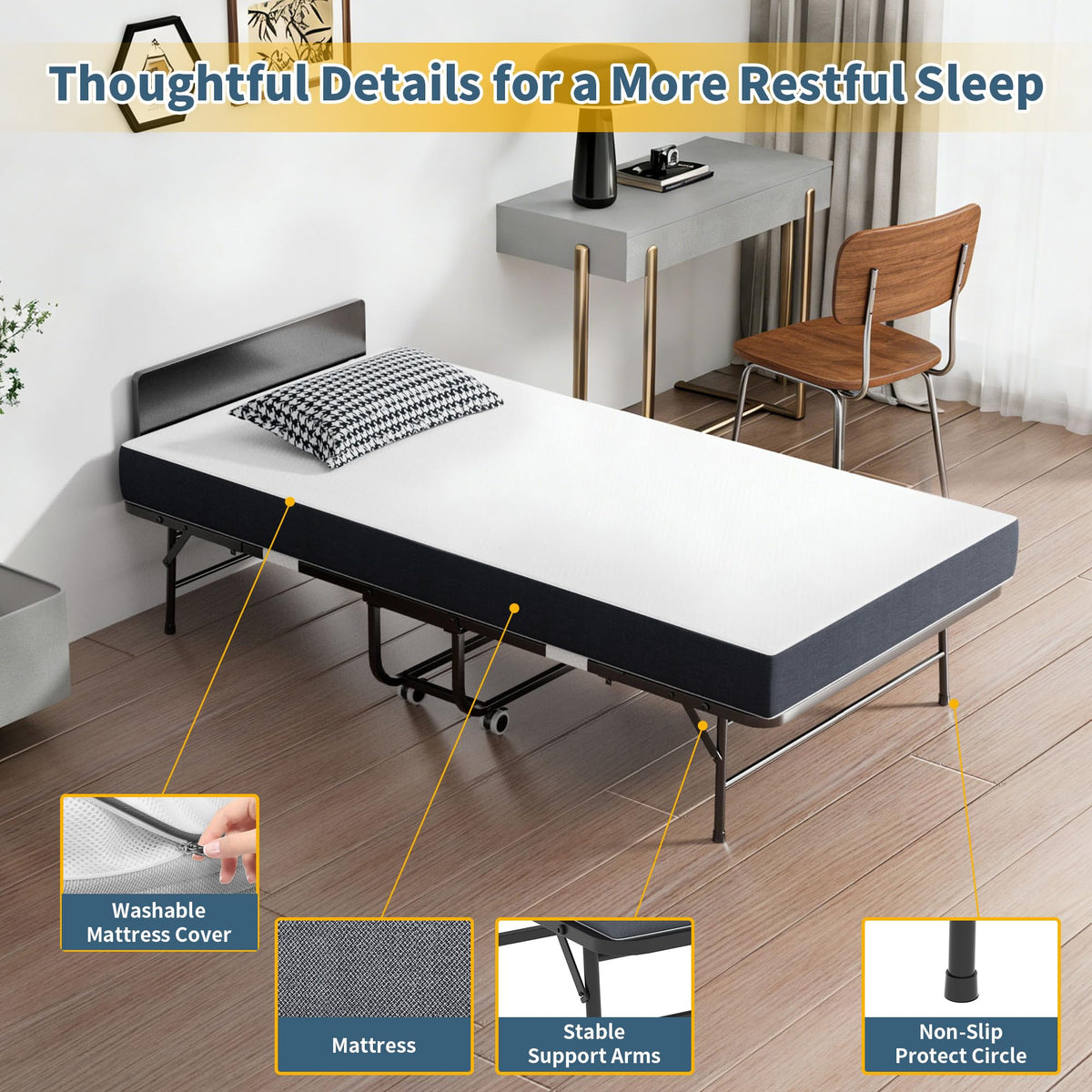 Folding Bed with Mattress, 75" x 38" Twin Size C705