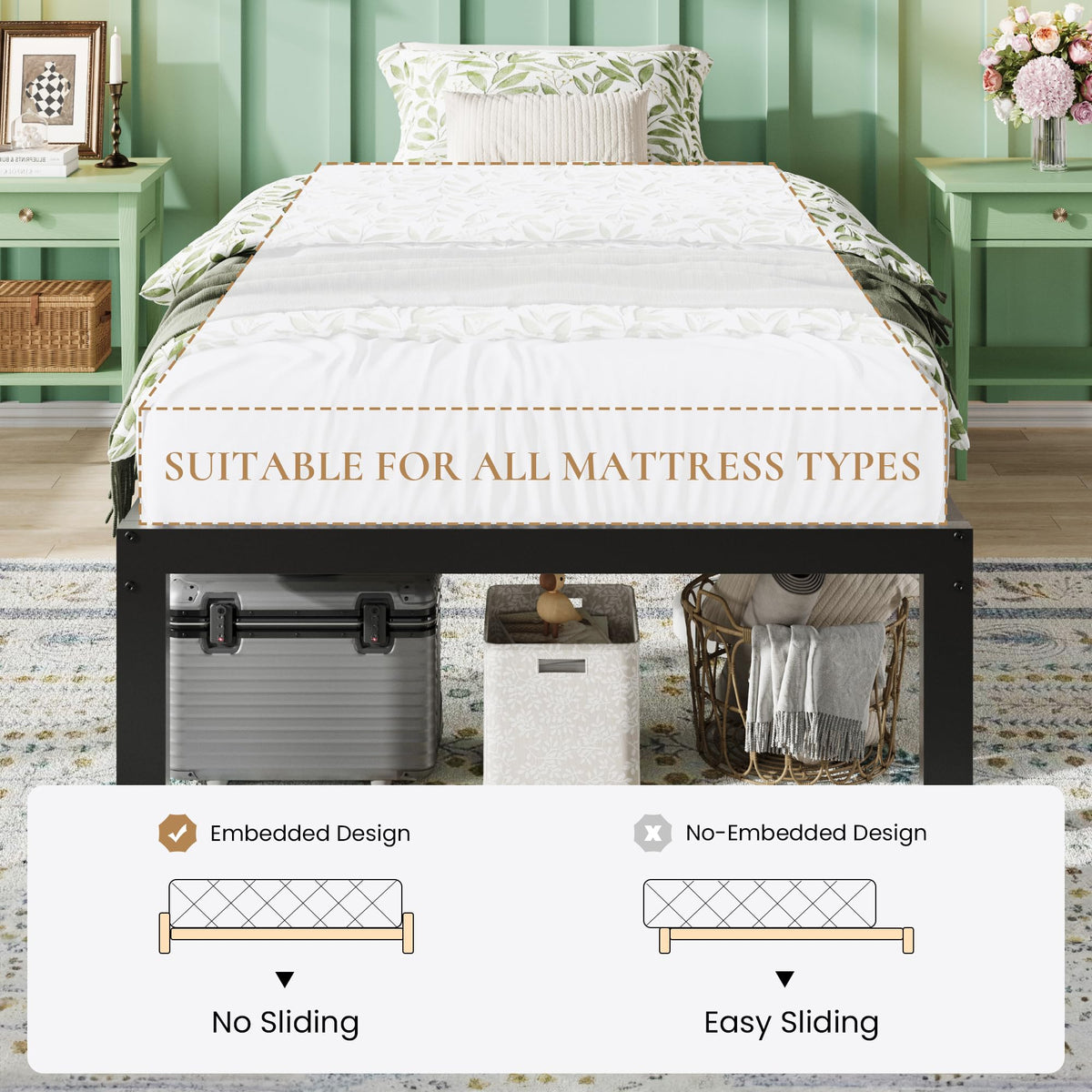 14 Inch Heavy Duty Twin Metal Bed Frame Z43045