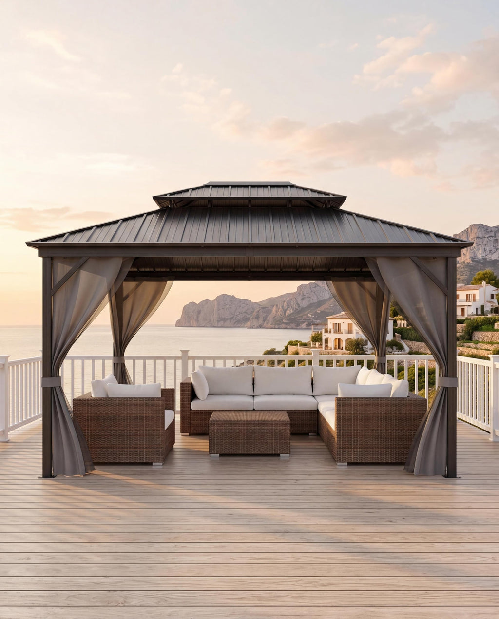 Hardtop Gazebo 12x16 ft with Double Metal Roof, Net, and Curtain F40186