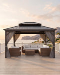 Hardtop Gazebo 12x16 ft with Double Metal Roof, Net, and Curtain F40186