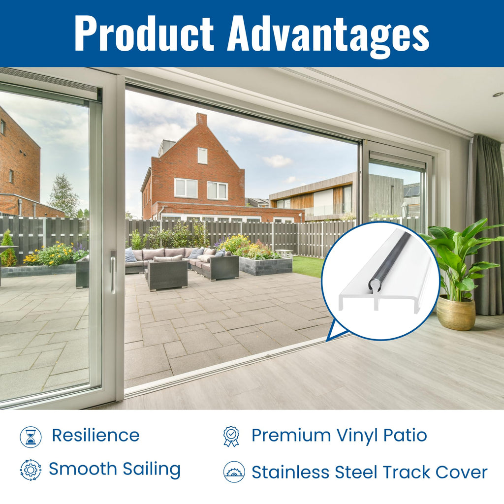 Vinyl Sliding Door Track with Stainless Steel Cover White 72 Inches O228245