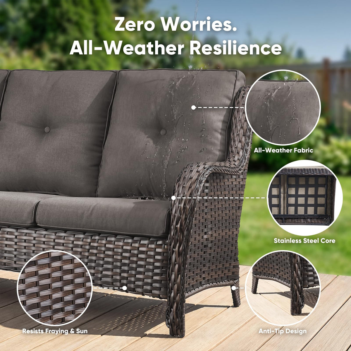 3-Seater PE Wicker Patio Sofa B728778