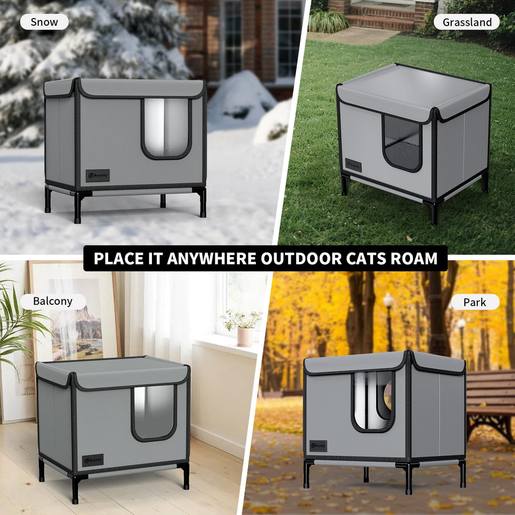 Weatherproof Outdoor Cat House with Thermal Aluminum Foil P159