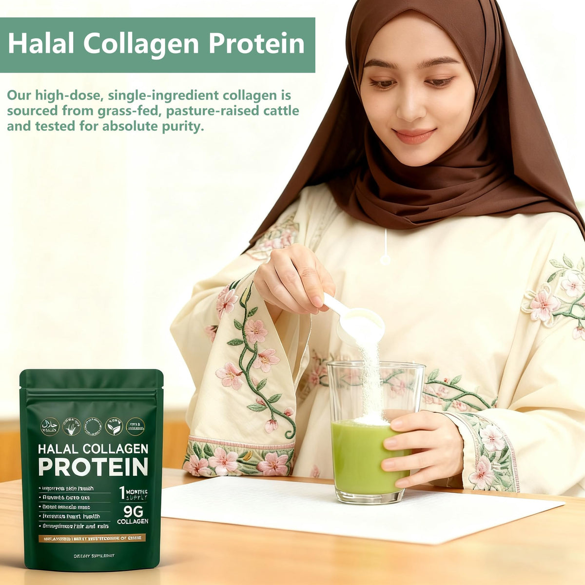 Halal Collagen Protein Powder, Grass Fed Organic Hydrolyzed Peptides, Unflavoured, 30 Servings R826818
