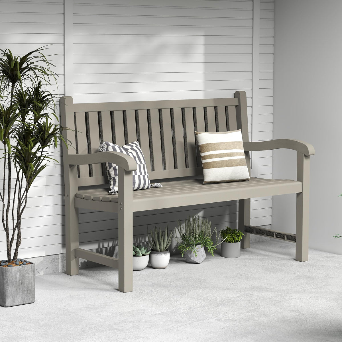 Grey 2-Person Resin Outdoor Bench A4263