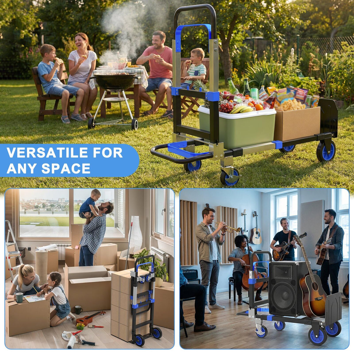 3-in-1 Folding Heavy Duty Hand Truck Dolly Cart Trolley with Wheels (Blue) Z59909
