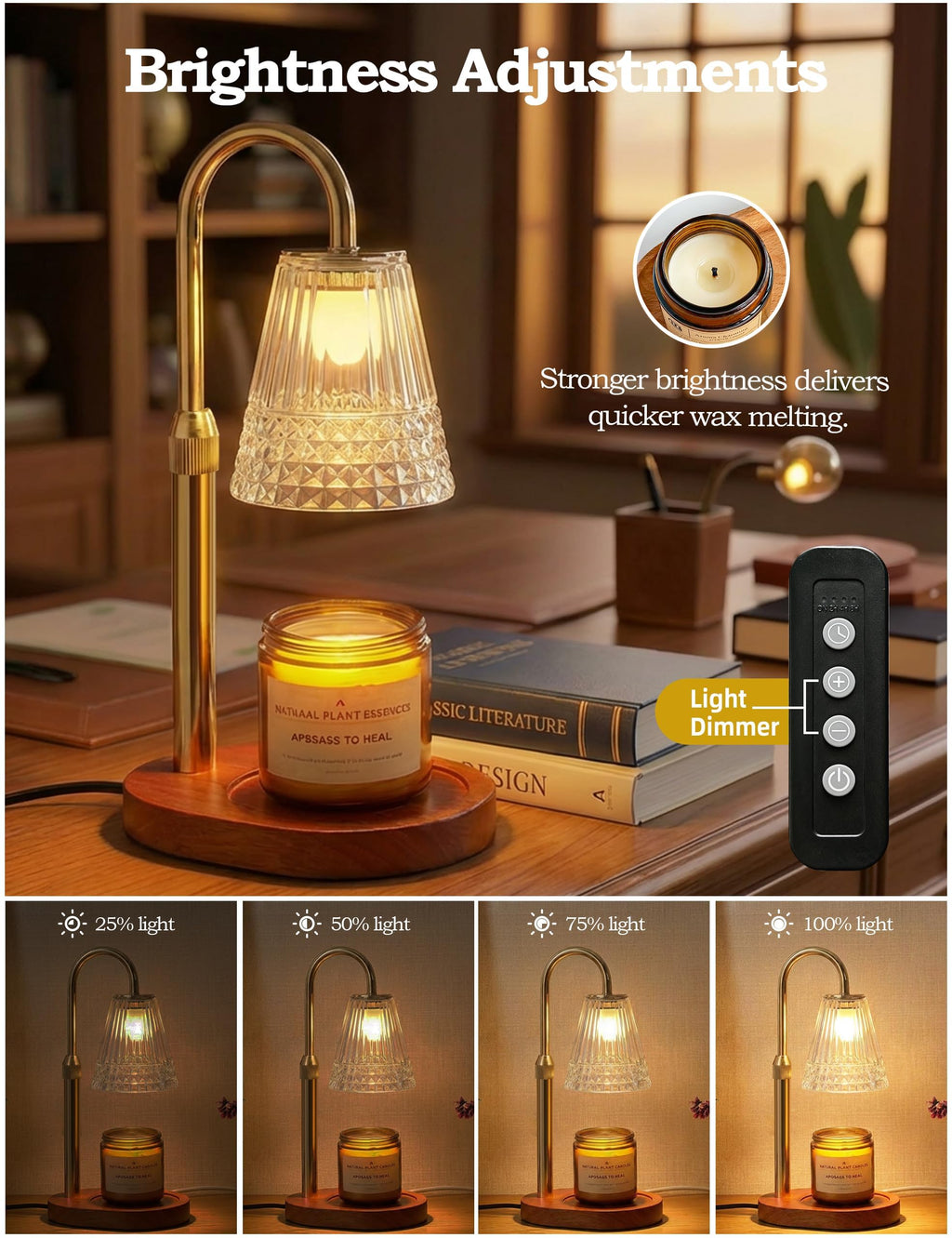 Dimmable Height Adjustable Candle Warmer Lamp with Timer W427