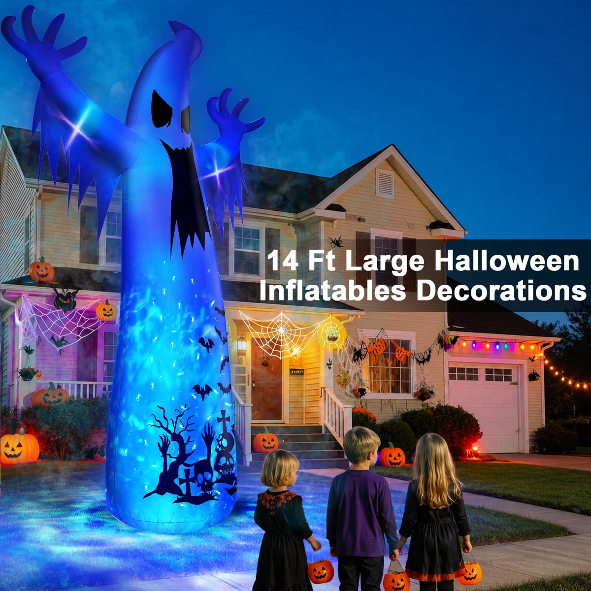 14 Ft Inflatable Ghost Outdoor Decoration with Flame Light S27721