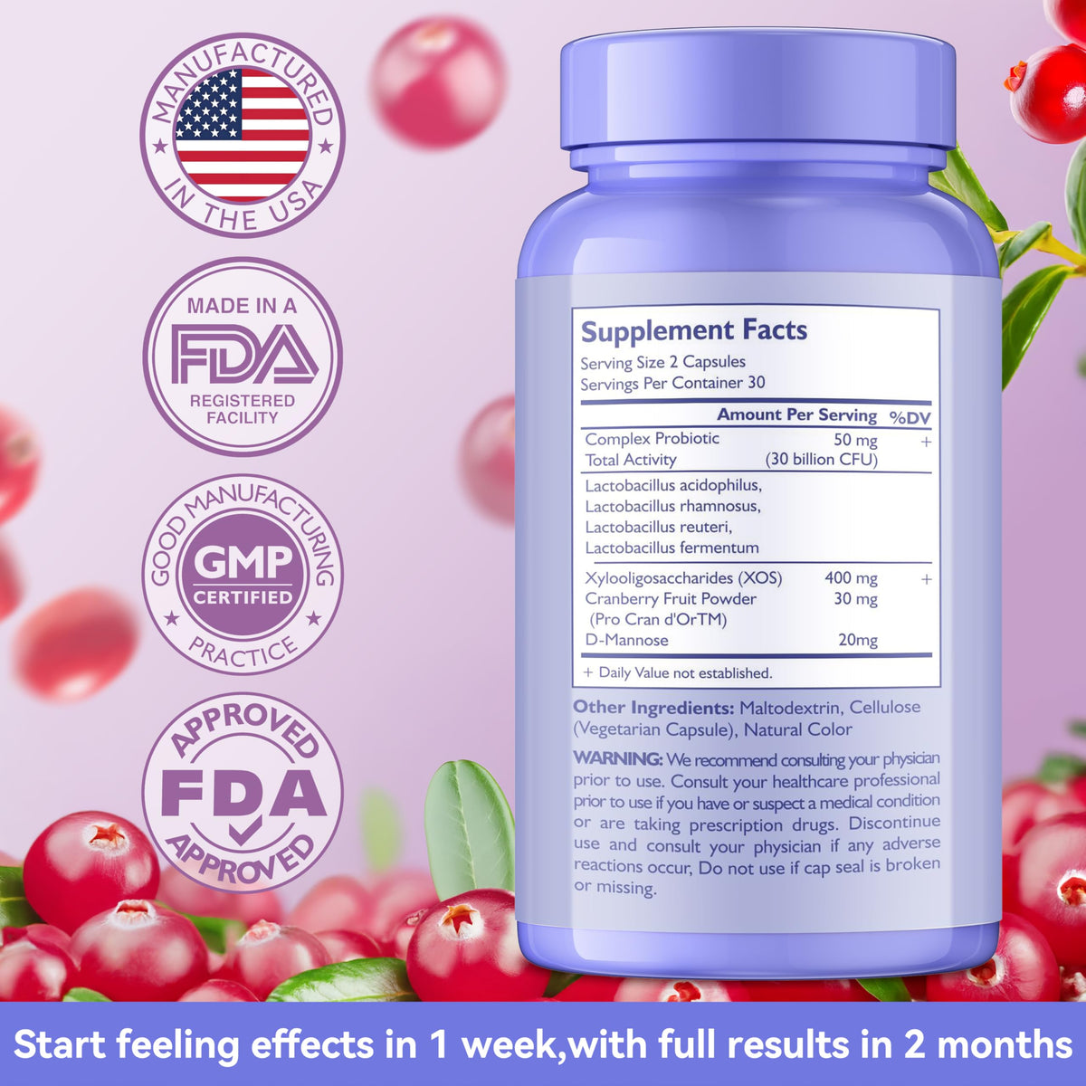 Probiotics for Women with Prebiotics & Lactobacillus Blend 30 Billion CFU, 60 Capsules D813805