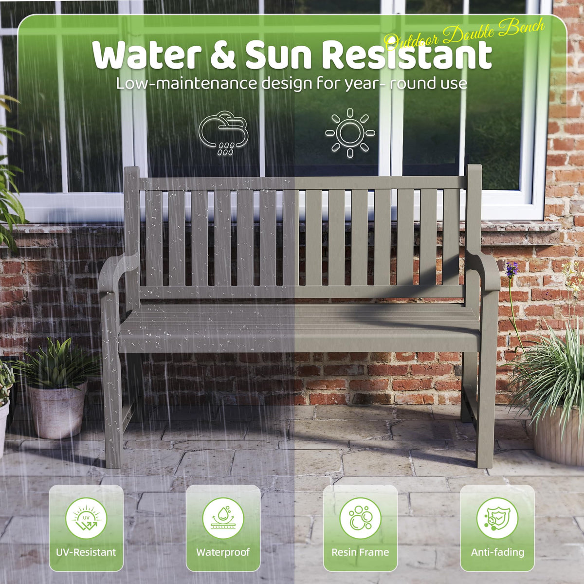 Grey 2-Person Resin Outdoor Bench A4263