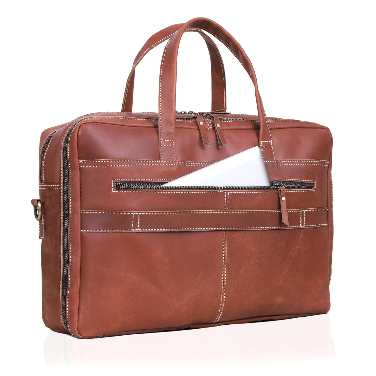 Full Grain Italian Leather Laptop Bag with Multiple Compartments Q895
