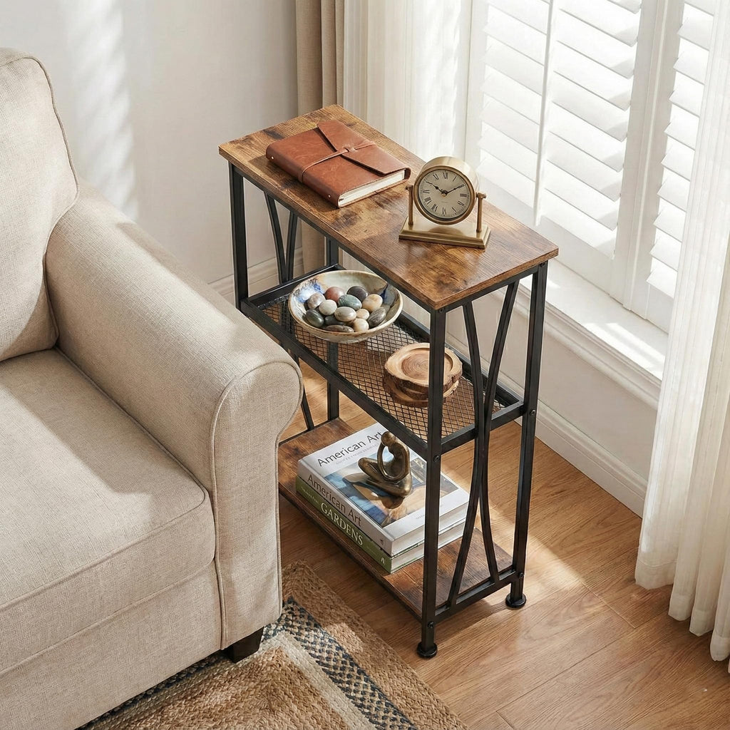 Narrow 3-Tier Side Table with Storage Shelves Y123788