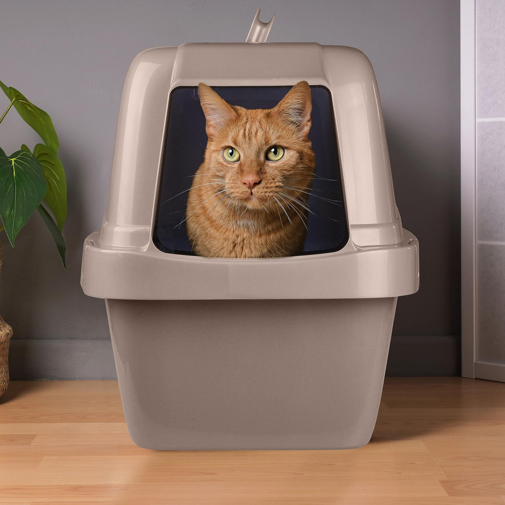Large Enclosed Sifting Cat Pan with Odor Door, Hooded, Beige T4264