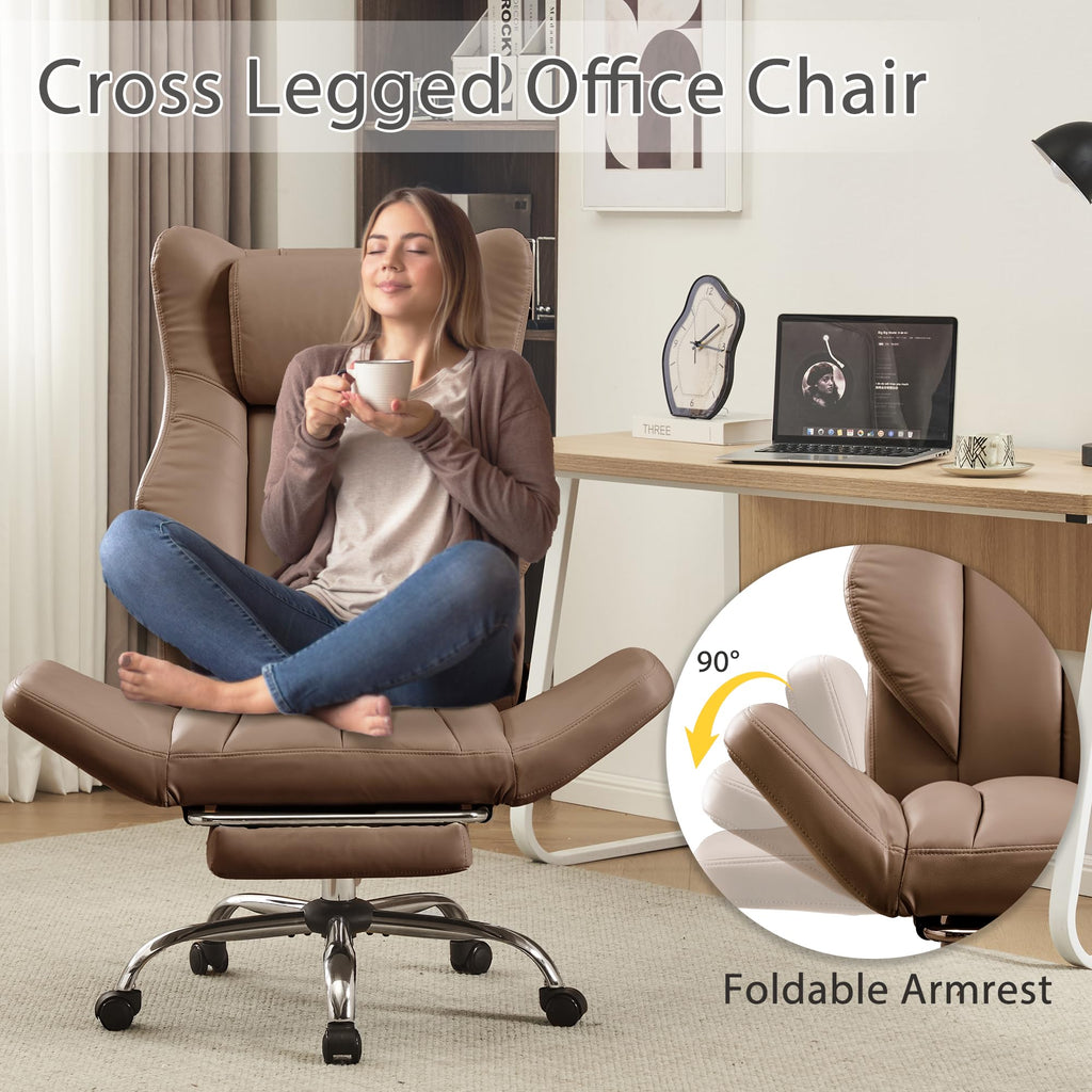 Cross Legged Office Chair with Footrest Brown V796040