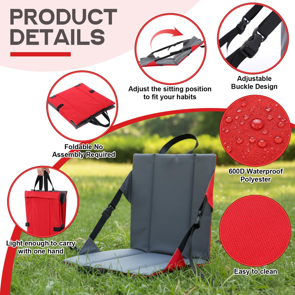 2 Pack Foldable Stadium Seats with Back Support B6856