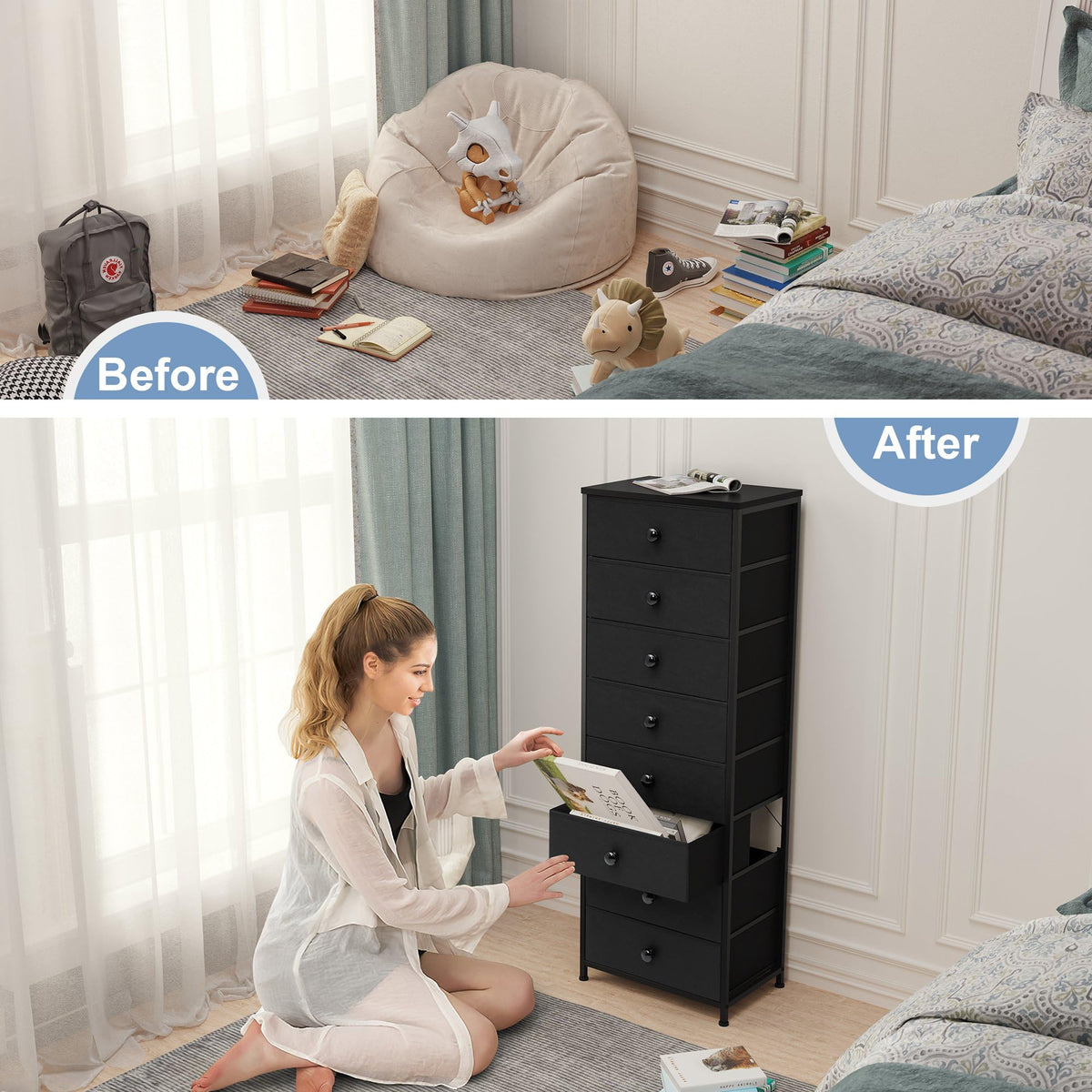 Black 8 Drawer Fabric Dresser X96909