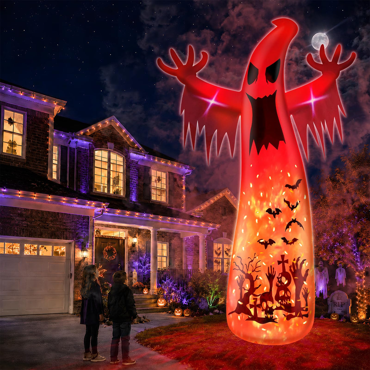 14 Ft Inflatable Ghost Outdoor Decoration with Flame Light S27721