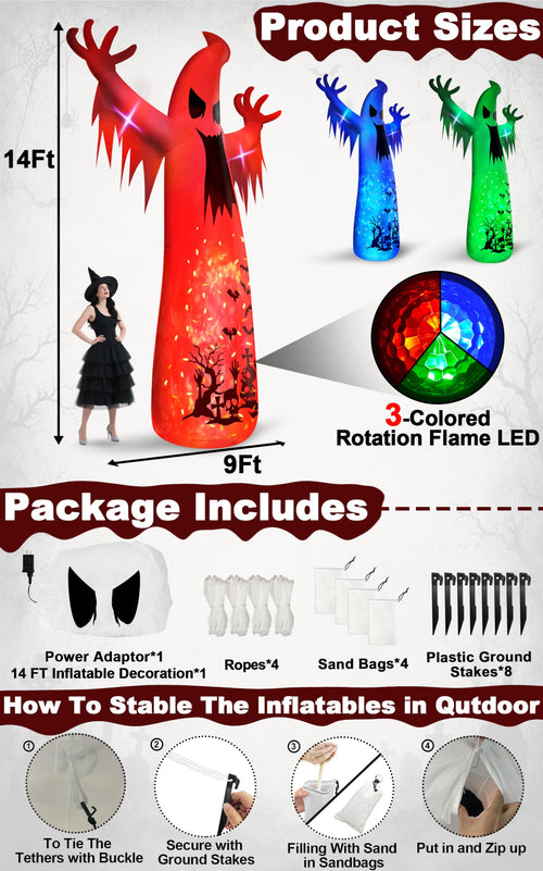 14 Ft Inflatable Ghost Outdoor Decoration with Flame Light S27721