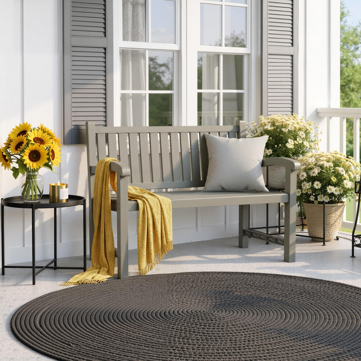 Grey 2-Person Resin Outdoor Bench A4263
