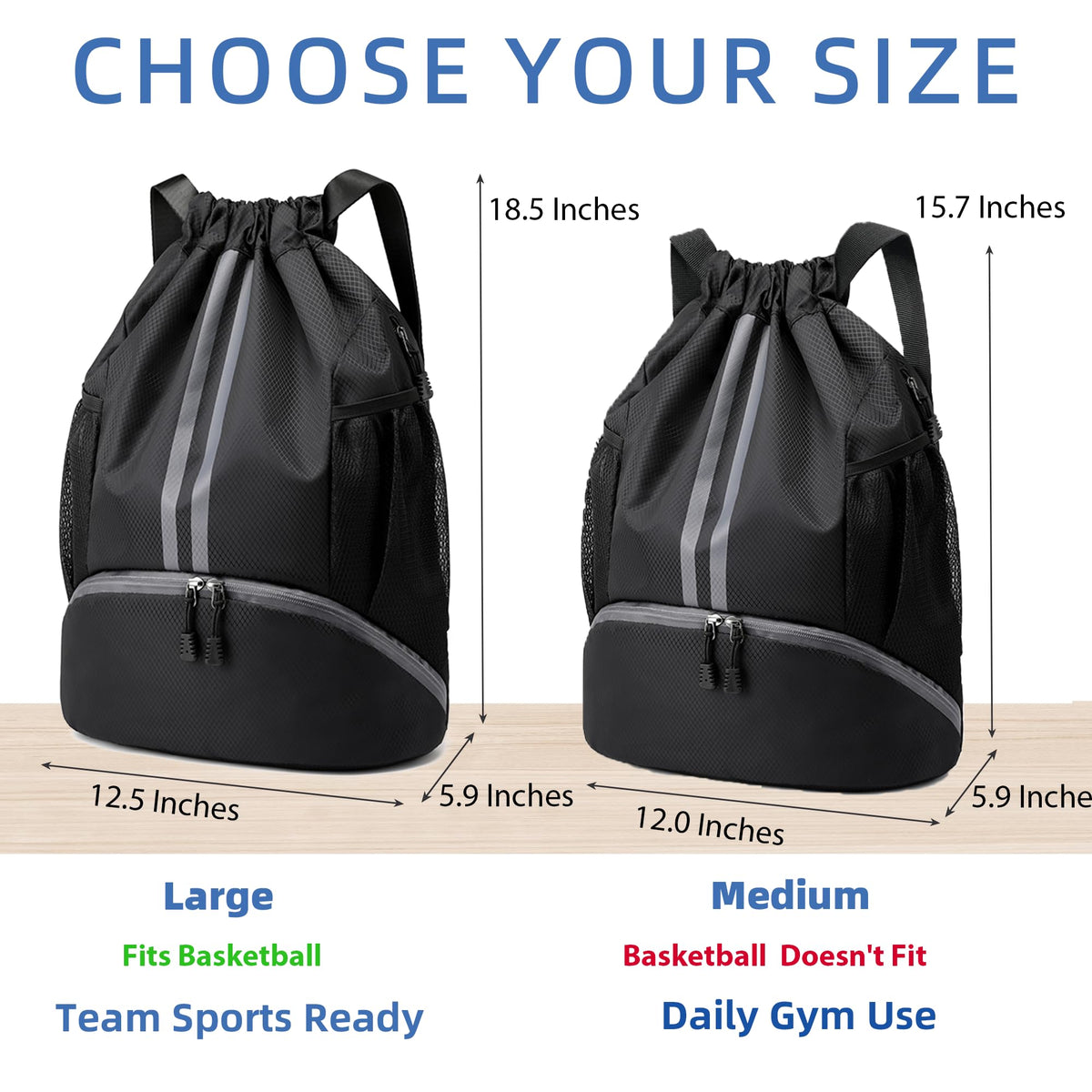 Drawstring Backpack Gym Bag with Shoes Compartment M607295