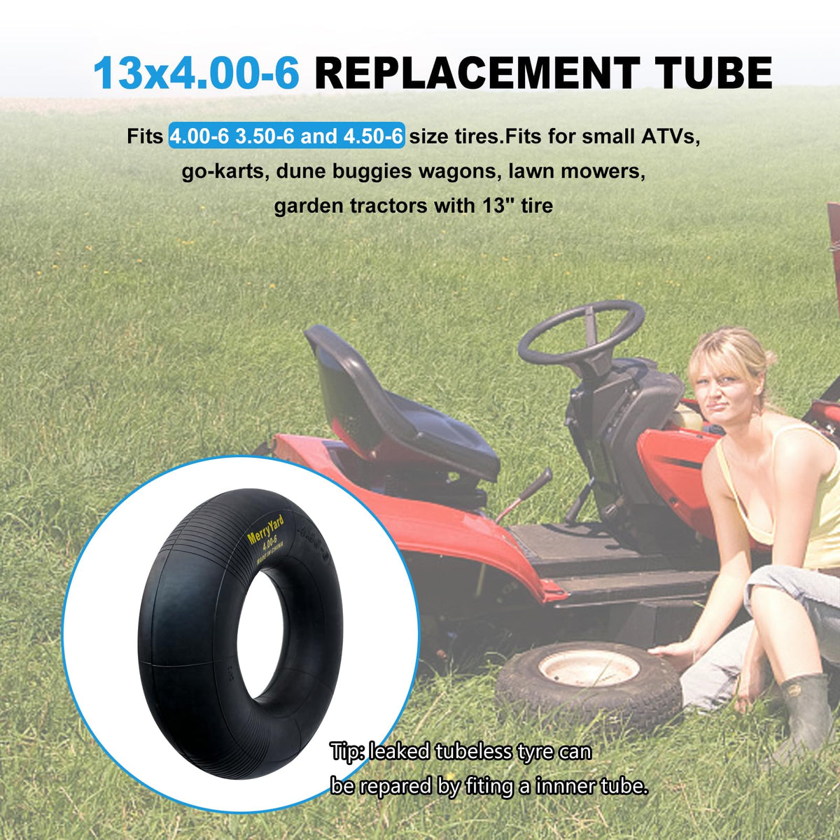 13 * 4.00-6" Inner Tubes TR13 Straight Valve Stem 2-Pack T808
