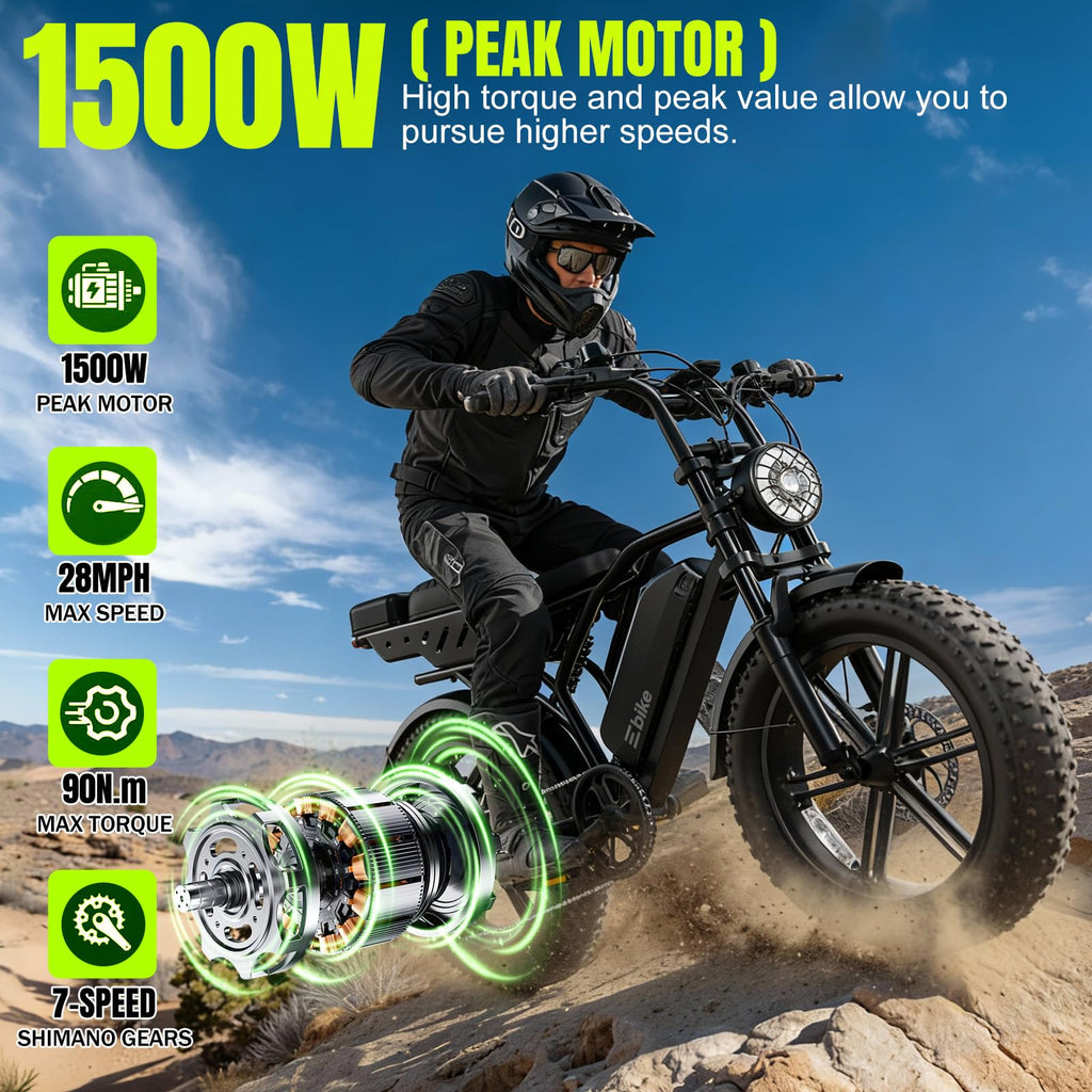 Electric Bike 48V 15Ah Battery 1500W Peak Motor 20 4.0 Fat Tire T59503