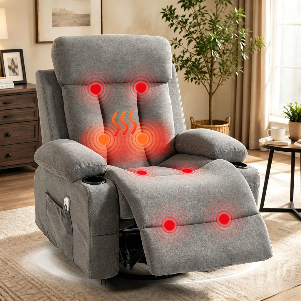 Grey Swivel Rocker Recliner with Massage and Heating F170