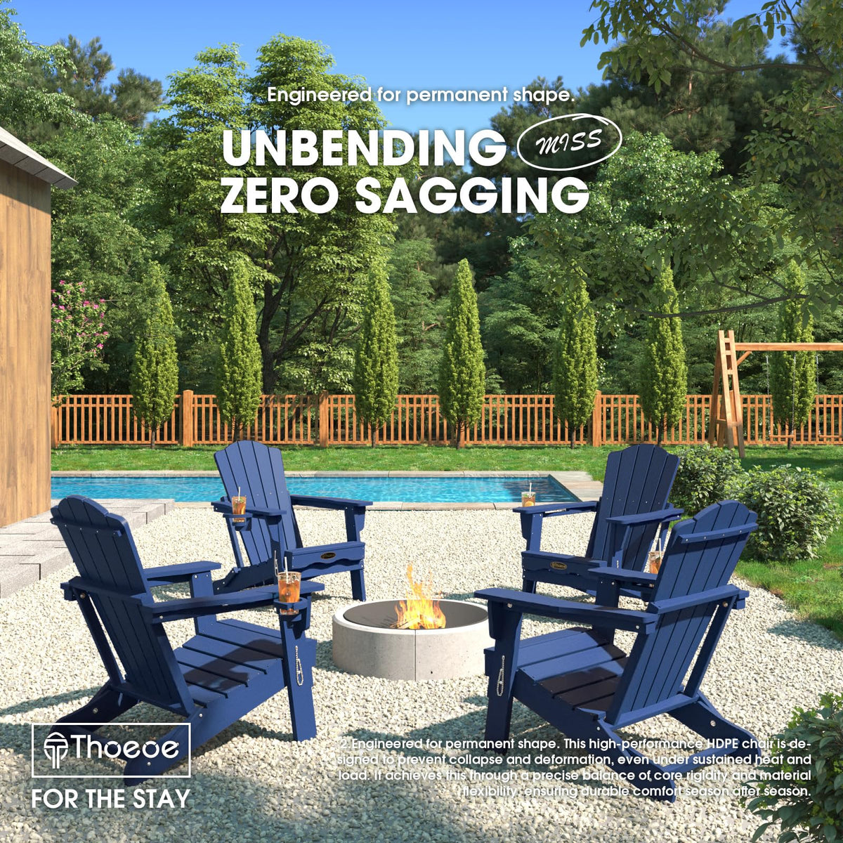 Folding Adirondack Chair Set of 2 HDPE All-Weather Outdoor Chair V969101