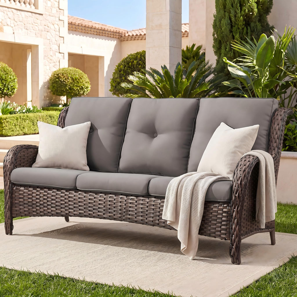 3-Seater PE Wicker Patio Sofa B728778