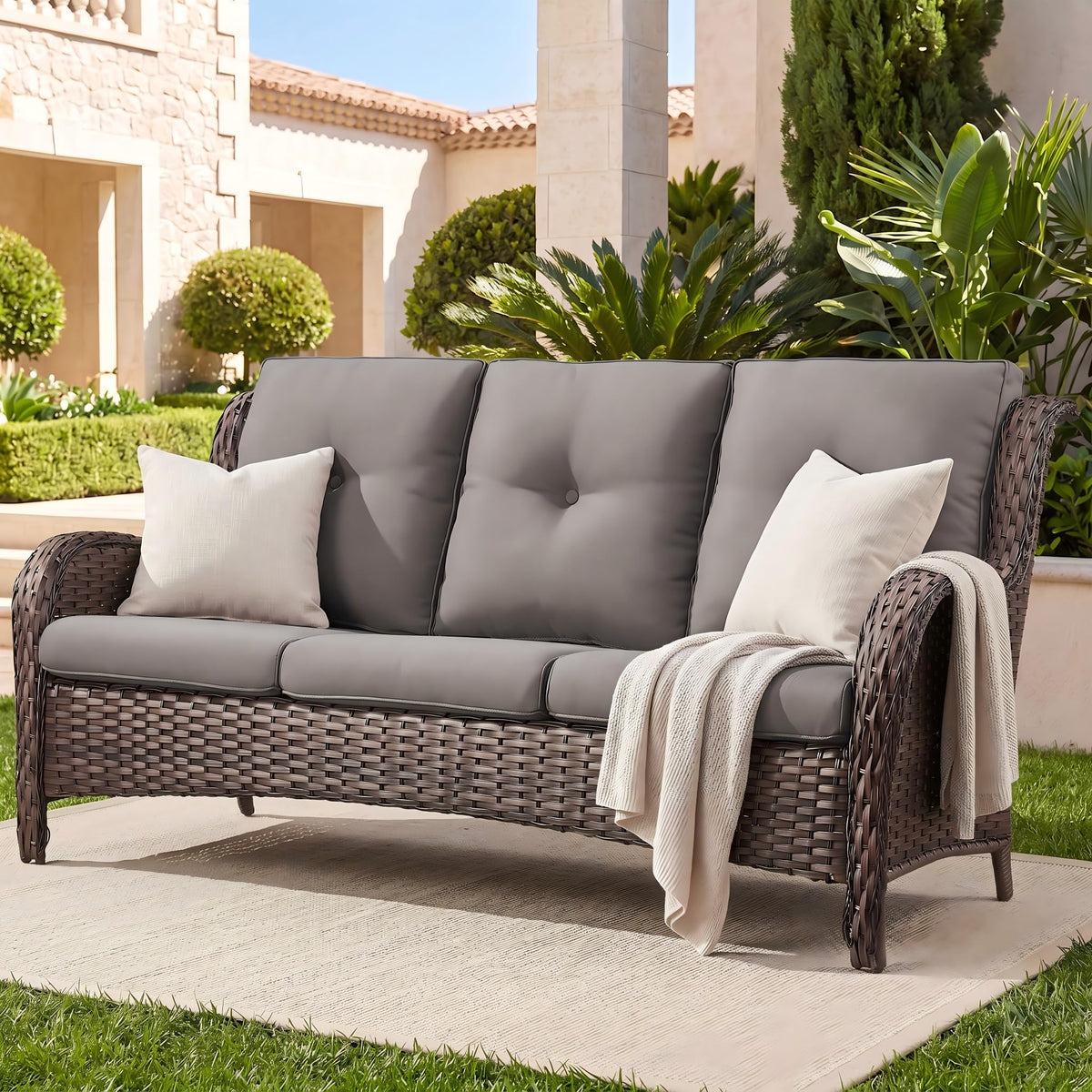 3-Seater PE Wicker Patio Sofa B728778