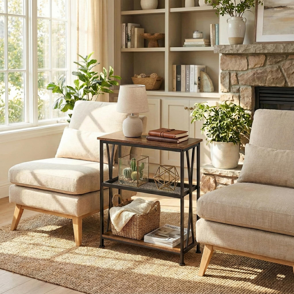 Narrow 3-Tier Side Table with Storage Shelves Y123788