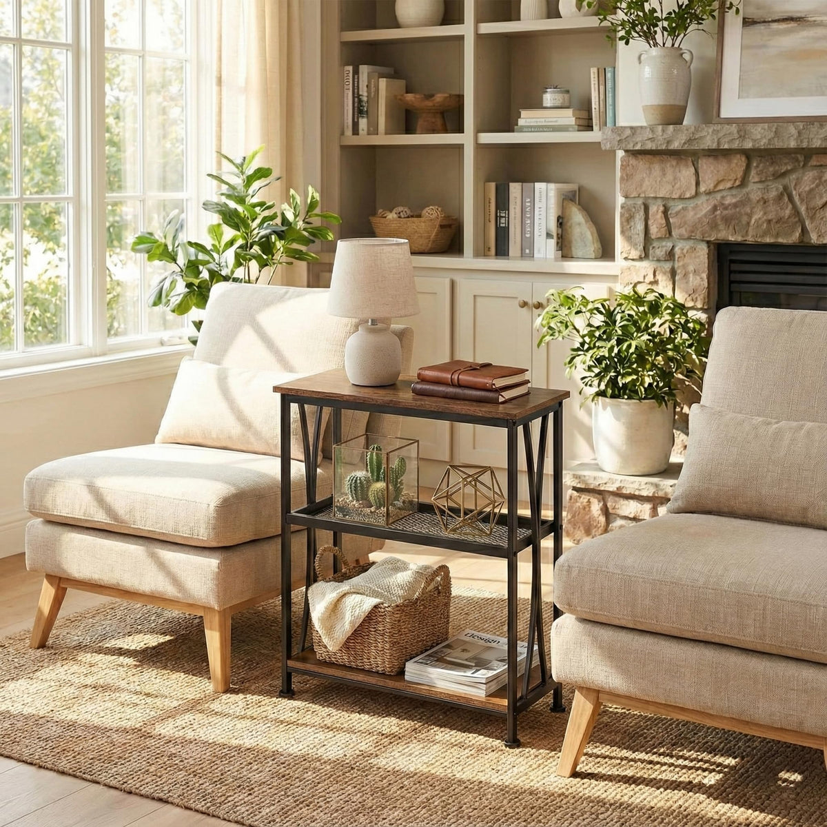 Narrow 3-Tier Side Table with Storage Shelves Y123788