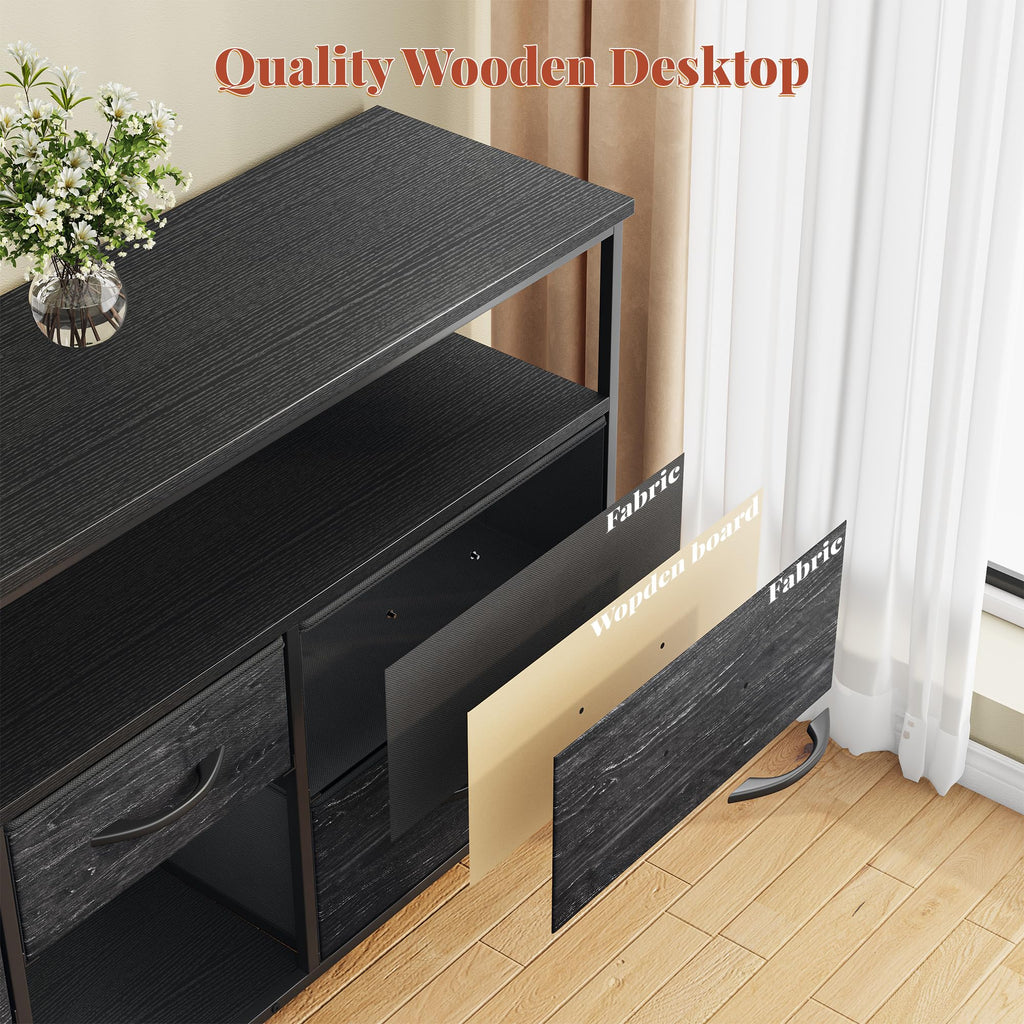 Black TV Stand with LED & Outlets, 5-Drawer Storage I701151