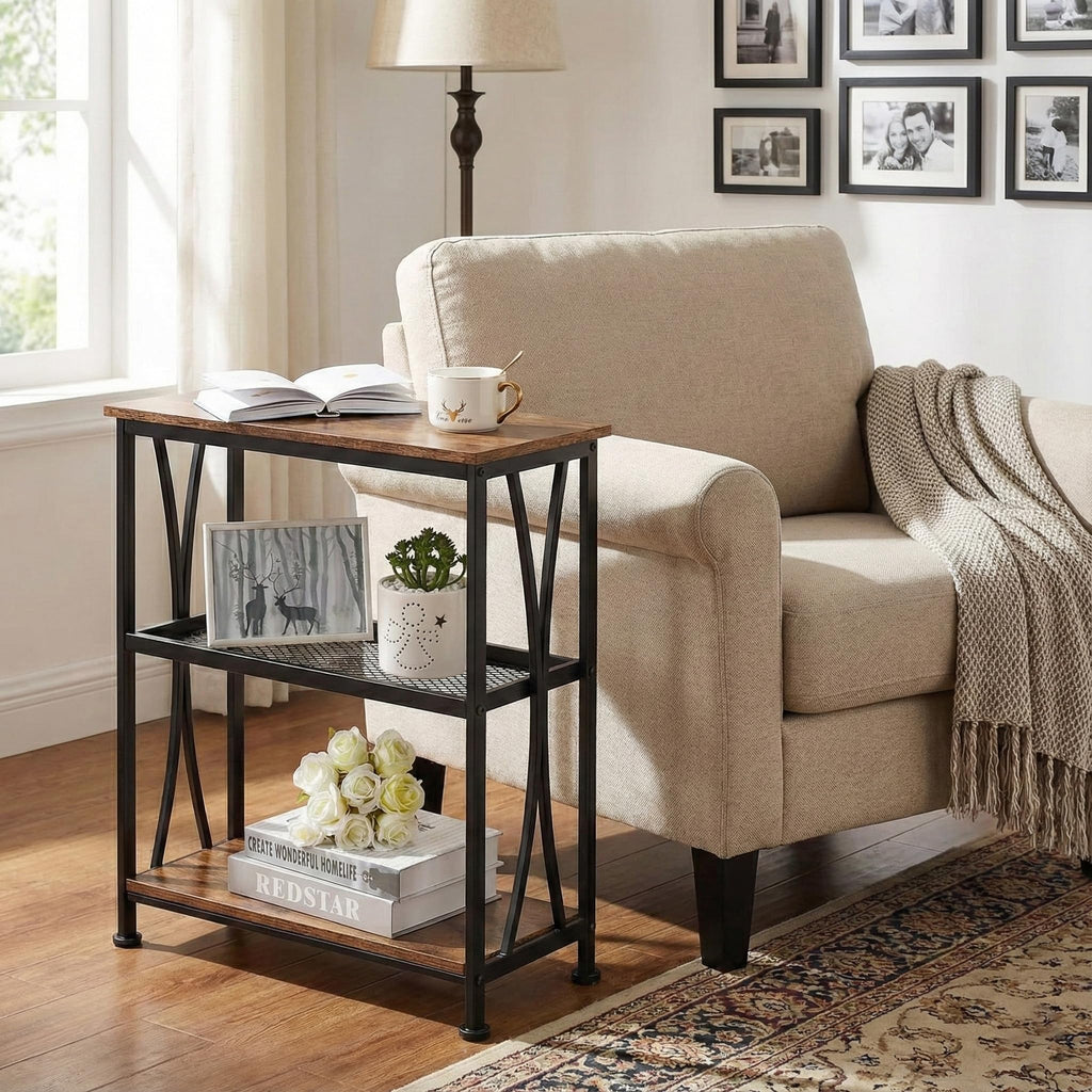 Narrow 3-Tier Side Table with Storage Shelves Y123788