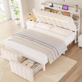 White Upholstered Storage Bed Frame Full Size with Drawers and Charging Station X85553