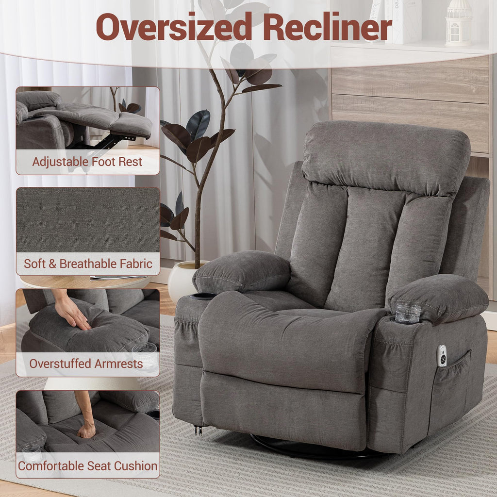 Grey Swivel Rocker Recliner with Massage and Heating F170