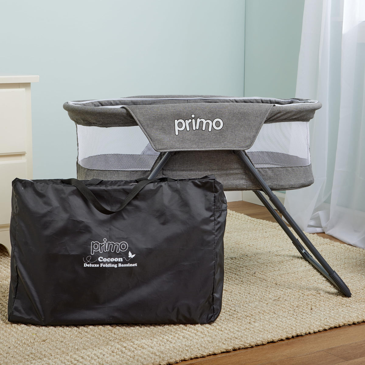 Lightweight Folding Travel Bassinet with Mesh Canopy and Carrying Tote Bag R7224